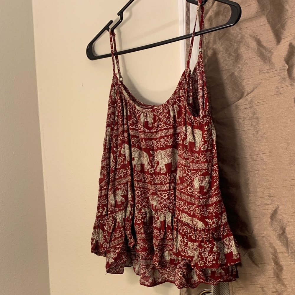 Elephant repeat pattern Red cold shoulder Top